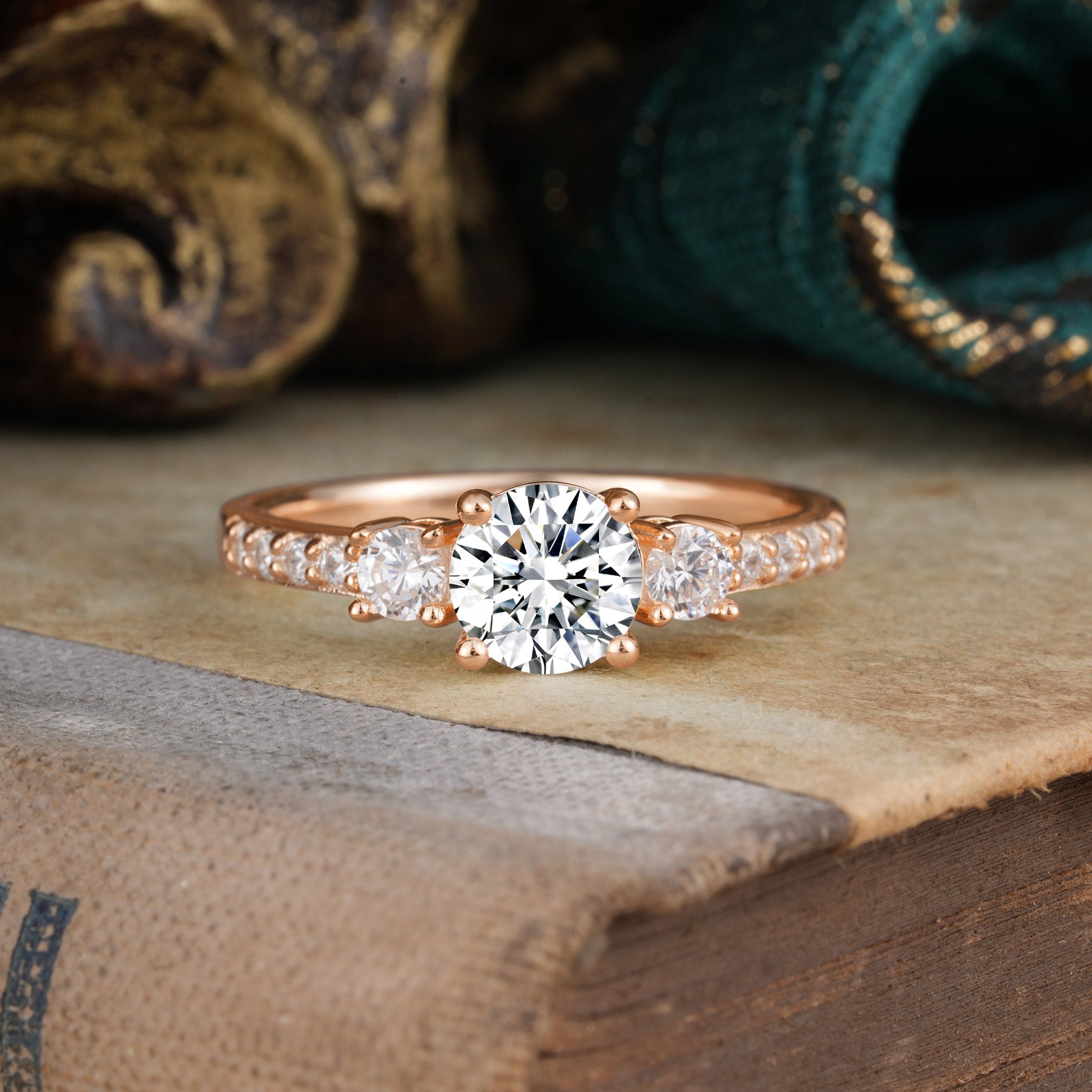 Marquise Shaped Three Stone Lab Grown Diamond Engagement Ring